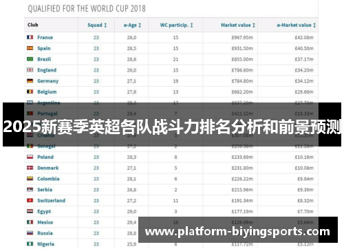 2025新赛季英超各队战斗力排名分析和前景预测