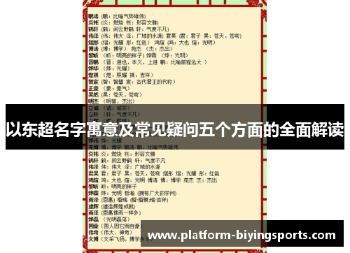 以东超名字寓意及常见疑问五个方面的全面解读